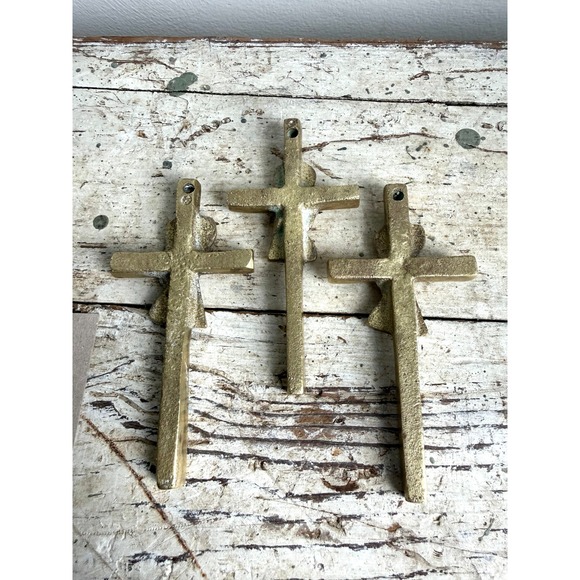 Vintage Brass Praying Child Wall Cross Set Boy and Girl Religious Decor 3pc - Picture 6 of 8